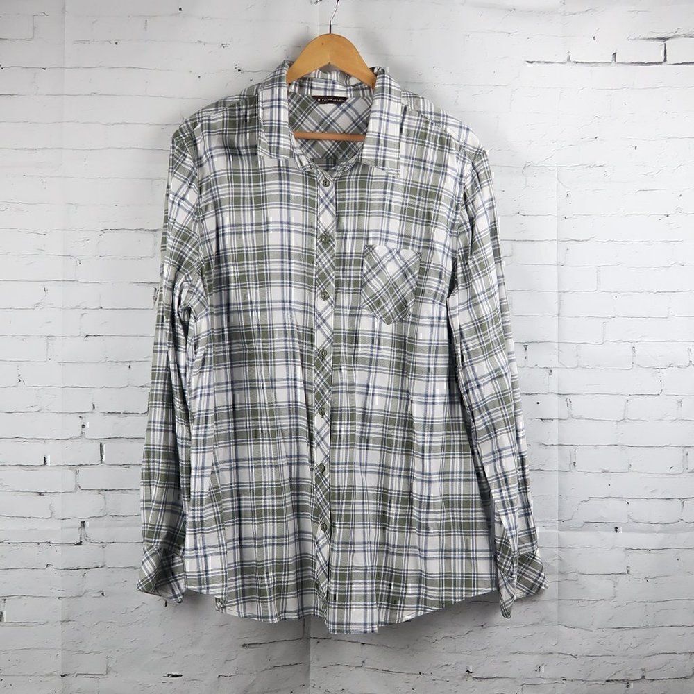 BIT & BRIDLE GREEN PLAID LONG SLEEVE BUTTON DOWN SHIRT SIZE LARGE